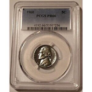 1960 Jefferson Nickel Proof PR66 PCGS Nice Light Patina